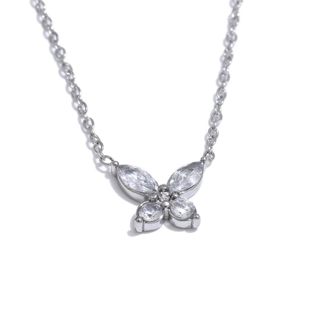Delicate Bling Cubic Zirconia Butterfly Pendant Necklace