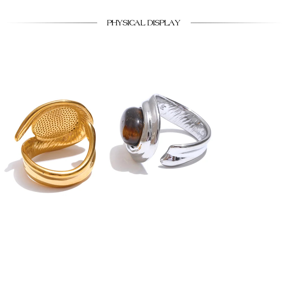 Natural Tiger Stone Stainless Steel Ring