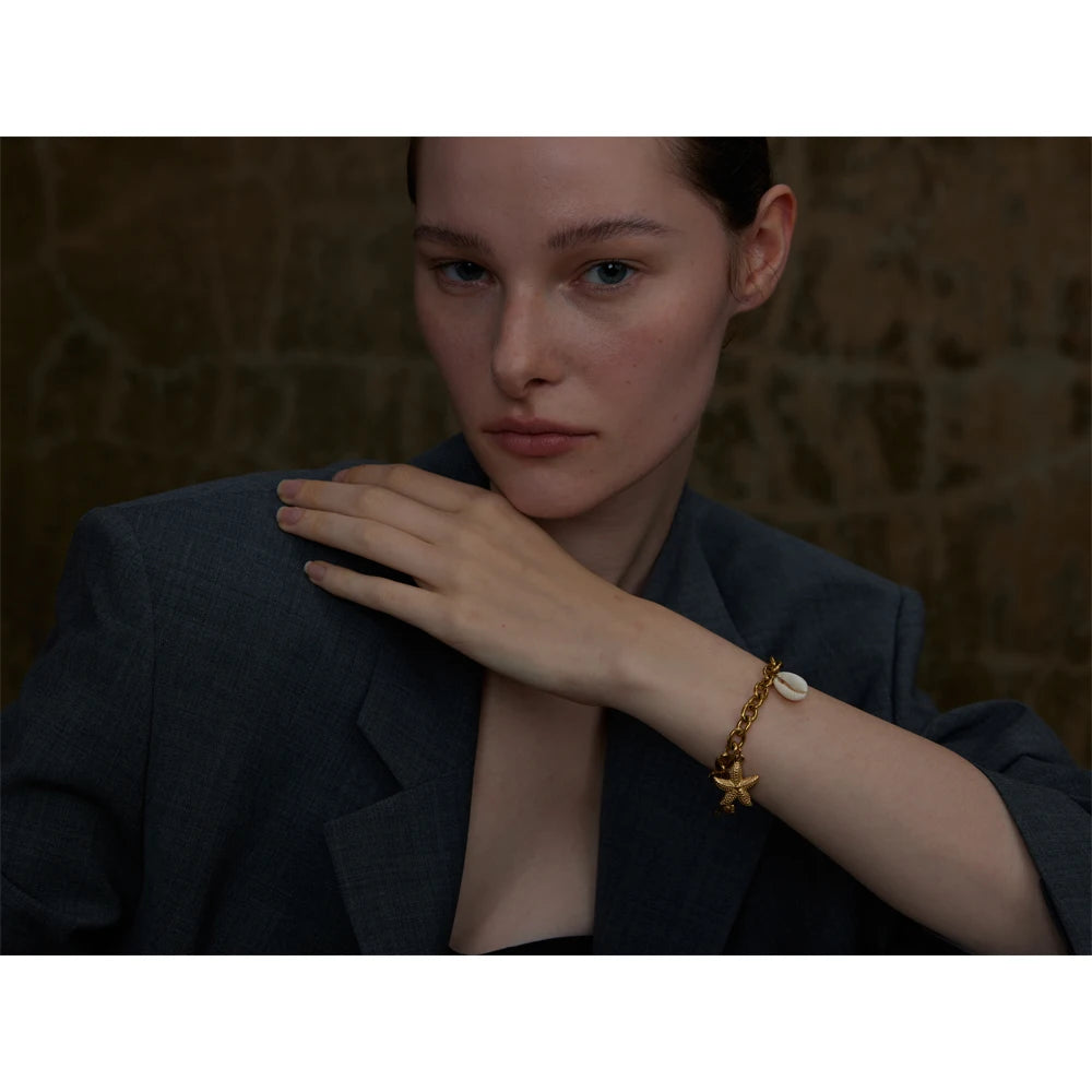 Stainless Steel 18K Gold PVD Plated Ocean Charm Bracelet