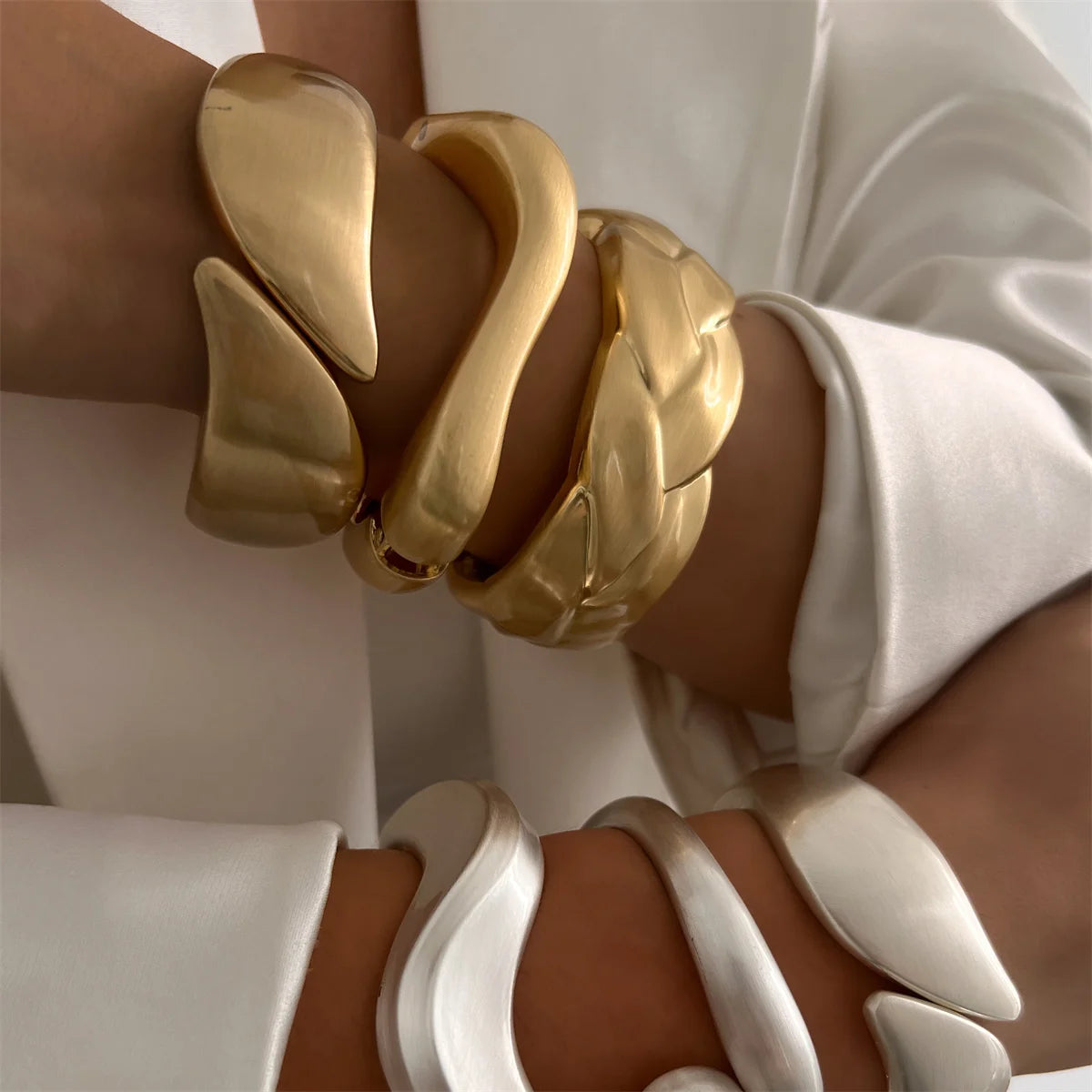 Chunky Matte Gold Irregular Wide Cuff Bangle