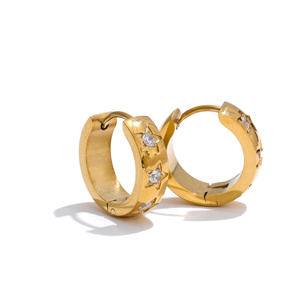 Zirconia Star Round Daily Hoop Earrings