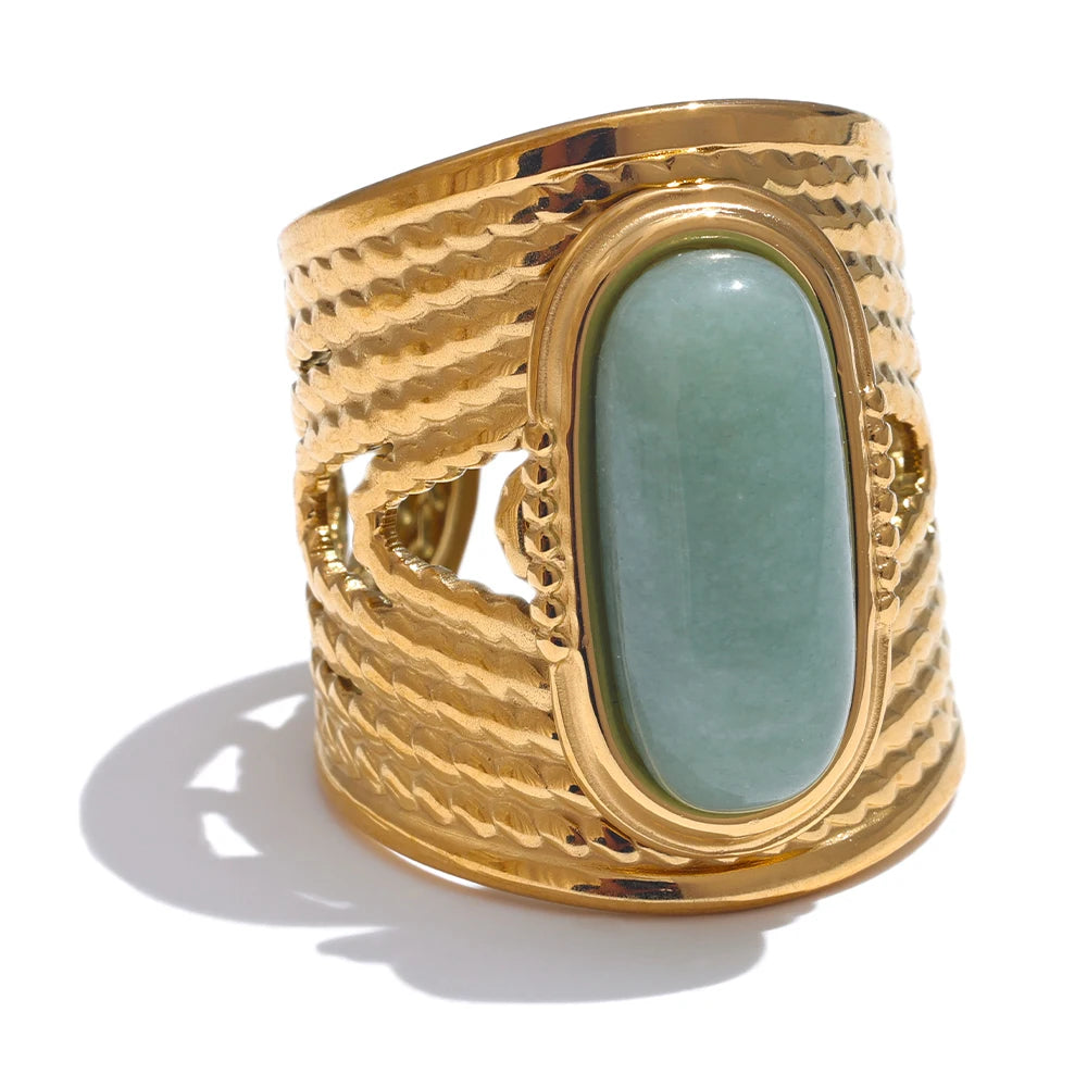 Green Natural Stone Fashion Open Ring