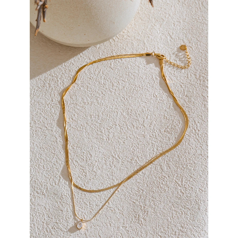 Double Layer Snake Chain Zircon Necklace