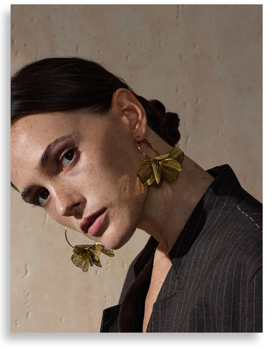 Metal Flower Big Hoop Earrings
