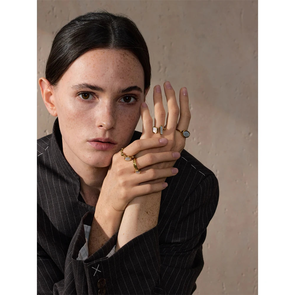 Natural Thicker Shell Finger Golden Textured Rings