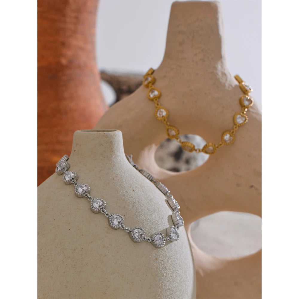 Heart Cubic Zirconia Shiny Waterproof Bracelet Bangle