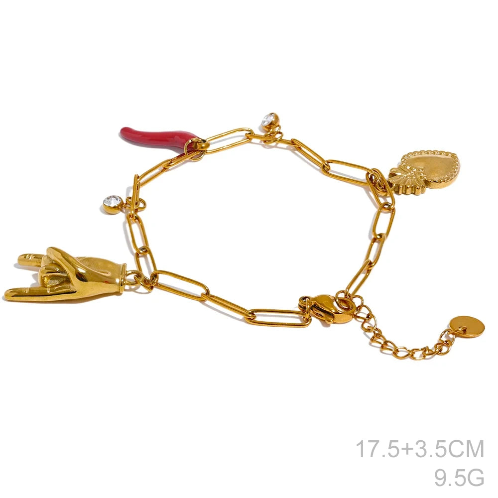 Red Chili & Heart Charms Pendant Necklace