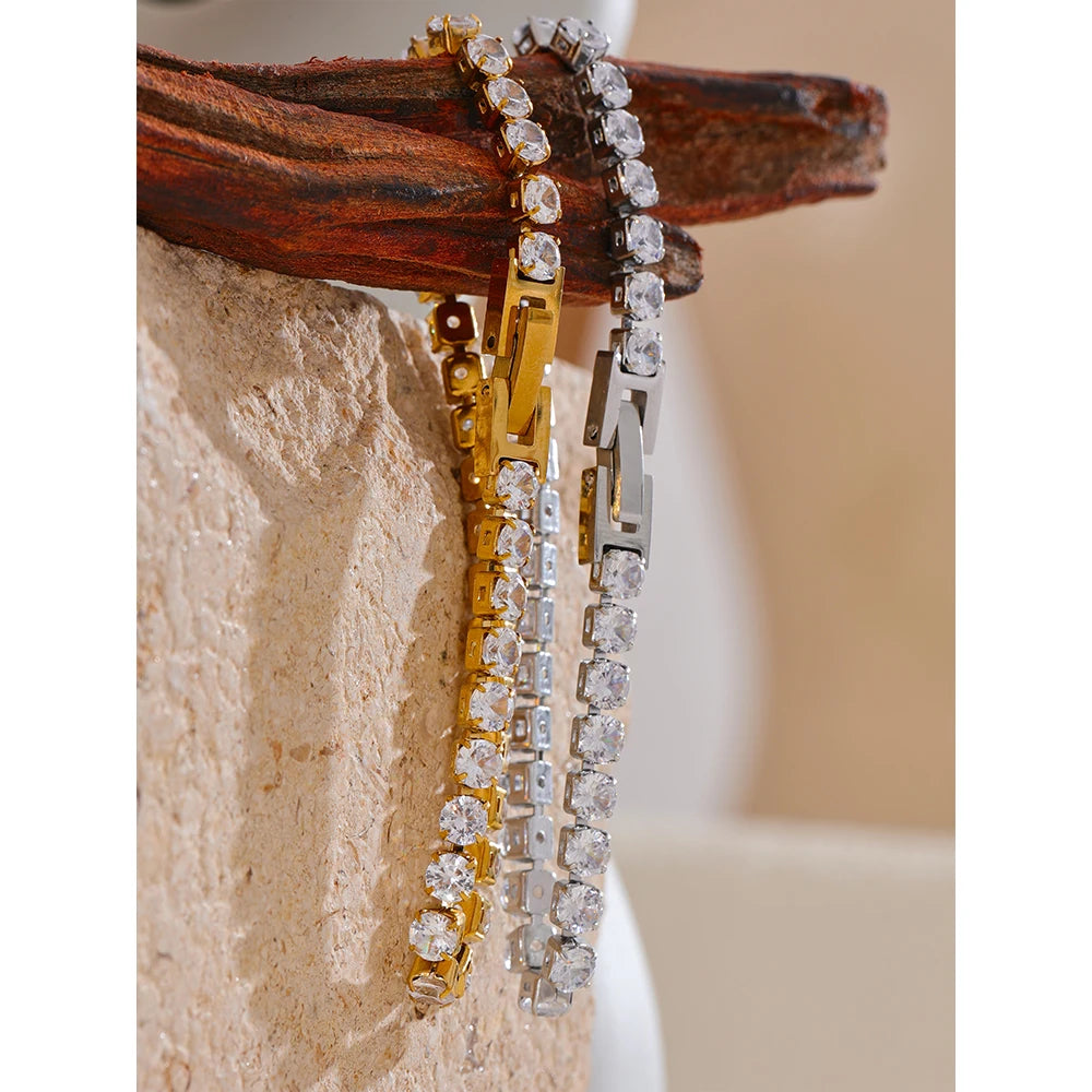 Cubic Zirconia Chain Wrist Bracelet Bangle