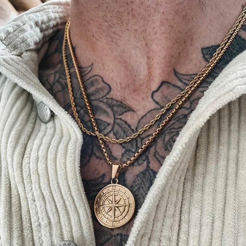 North Star & Anchor Medal Pendant for Men