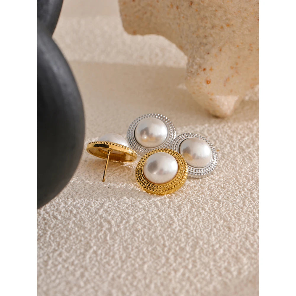 Korean Imitation Pearls Round Stud Earrings