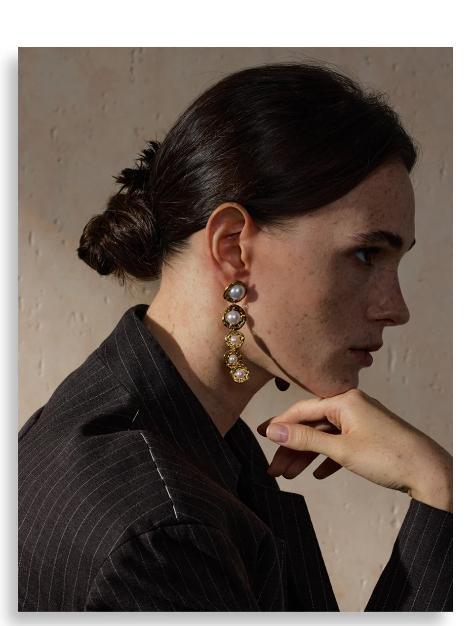 Pearls Golden Long Hanging Drop Earrings