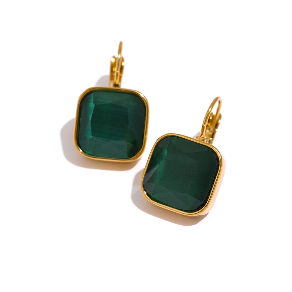 Vintage Charm Square Opal Stone French Hook Earrings