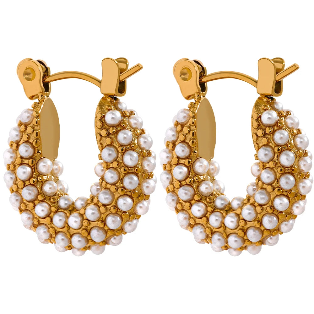 Luxury Small Hoop Earrings with Imitation Pearls