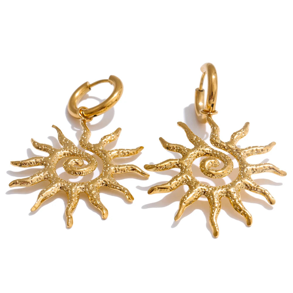 Stainless Steel Sun Drop Necklace & Hoop Earrings Set