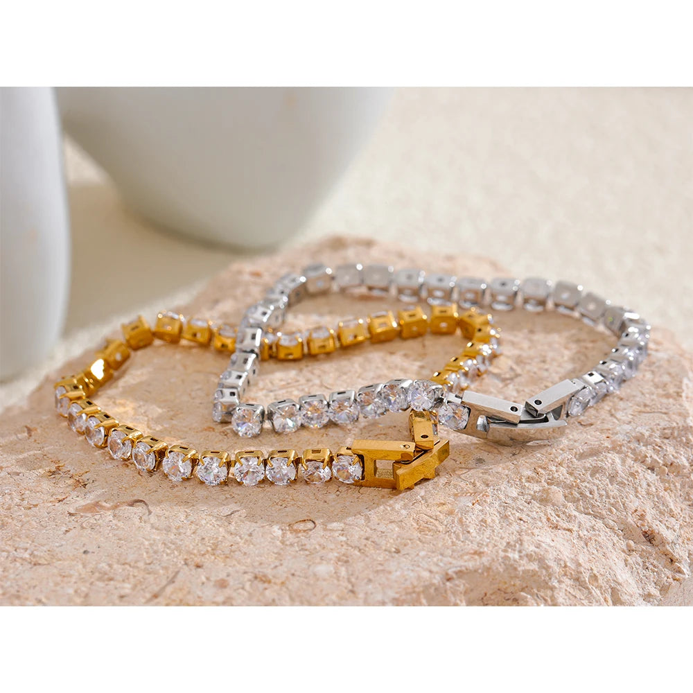 Cubic Zirconia Chain Wrist Bracelet Bangle
