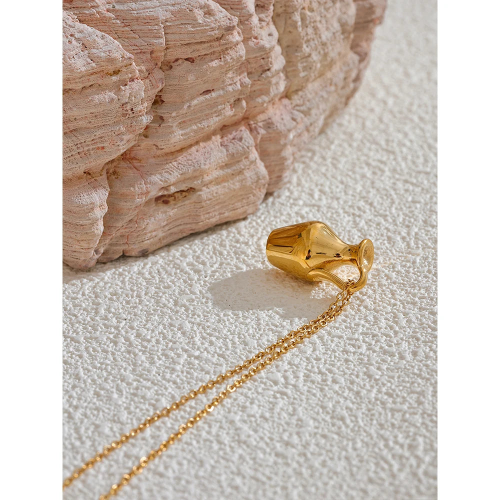 Solid Metal Vase & Kettle Charm Necklace
