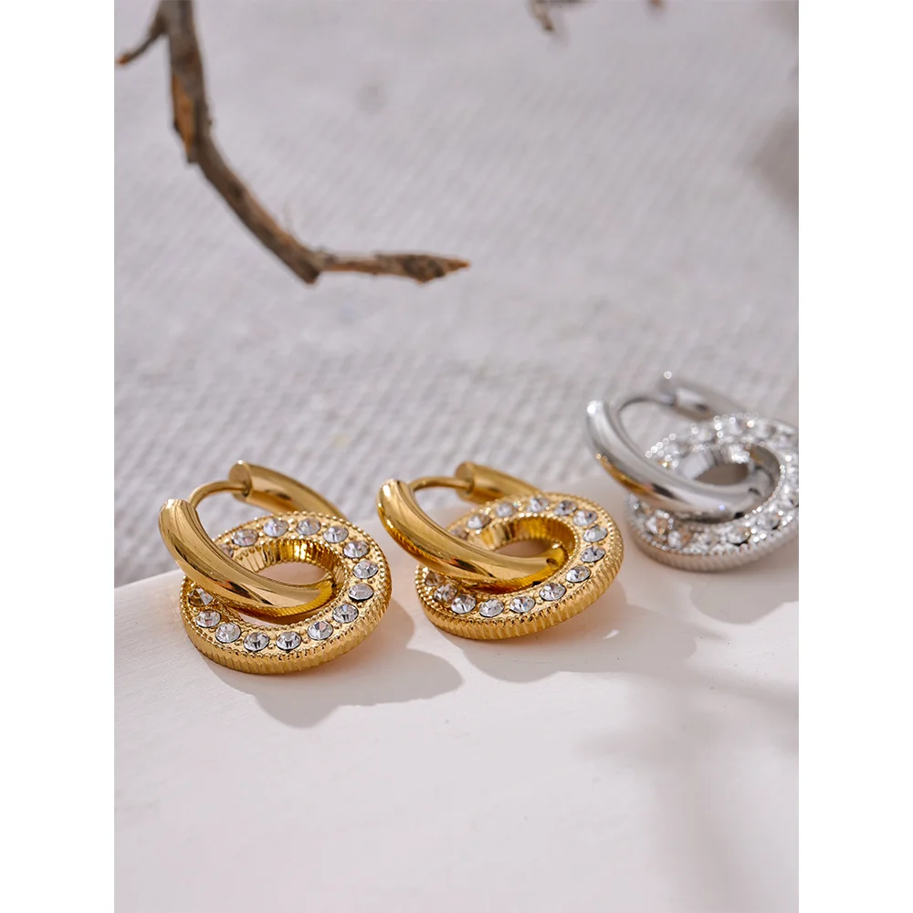 Round Zircon Drop Hoop Earrings