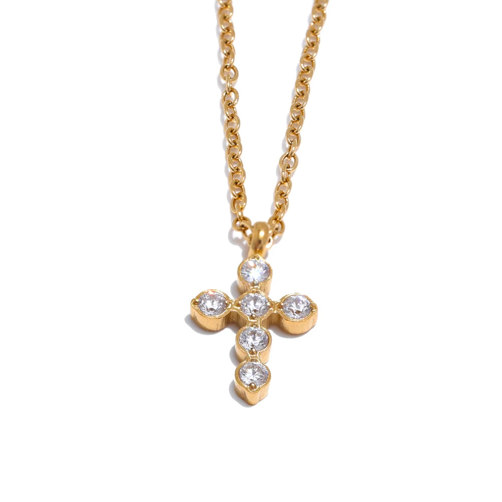 Cubic Zirconia Cross Shiny Pendant Necklace