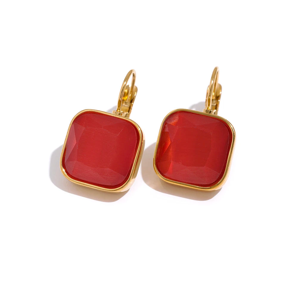 Vintage Charm Square Opal Stone French Hook Earrings