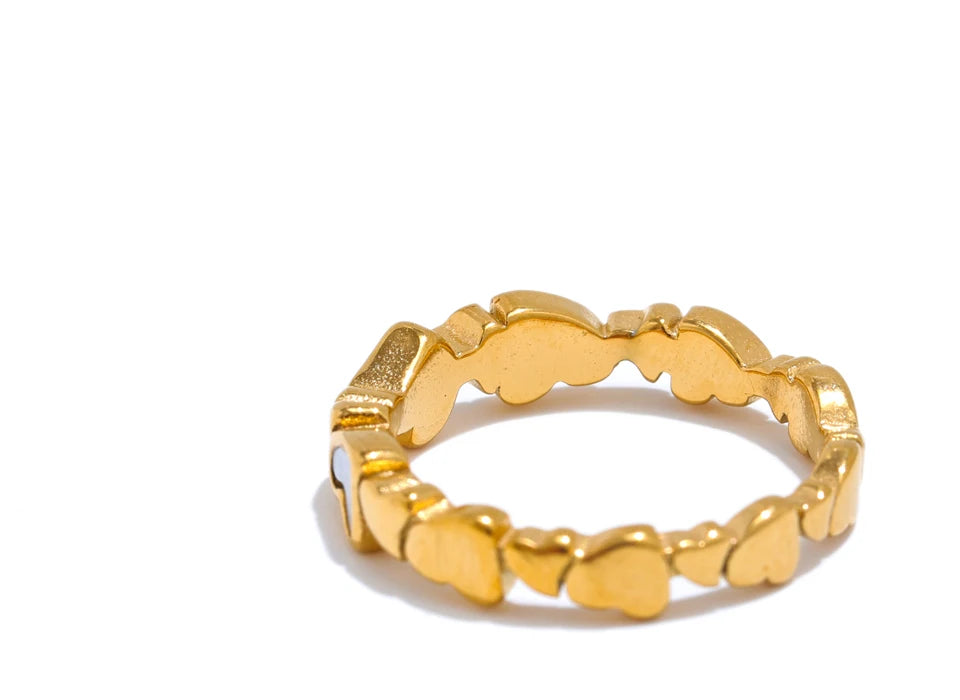 Natural Shell Heart Ring – 316L Gold Stainless Steel