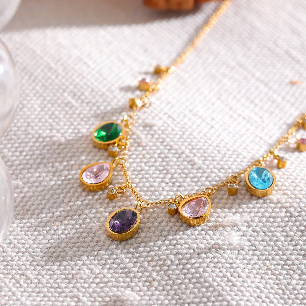 Delicate Elegant Colorful Cubic Zirconia Necklace