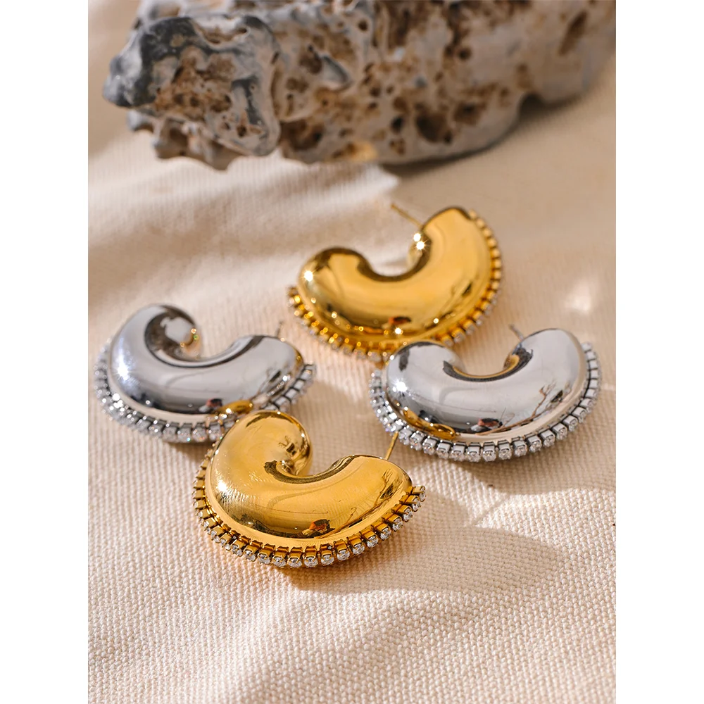 Trendy C-Shape CZ Huggie Earrings