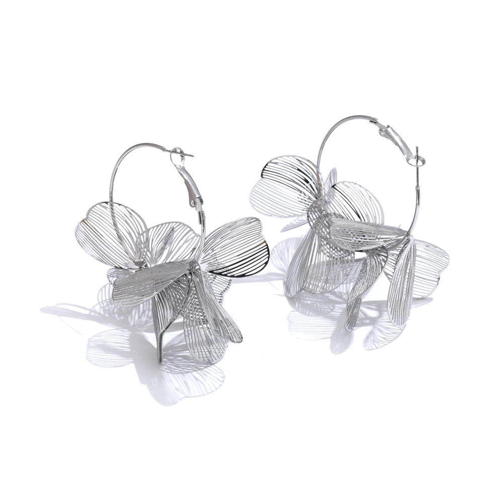 Metal Flower Big Hoop Earrings