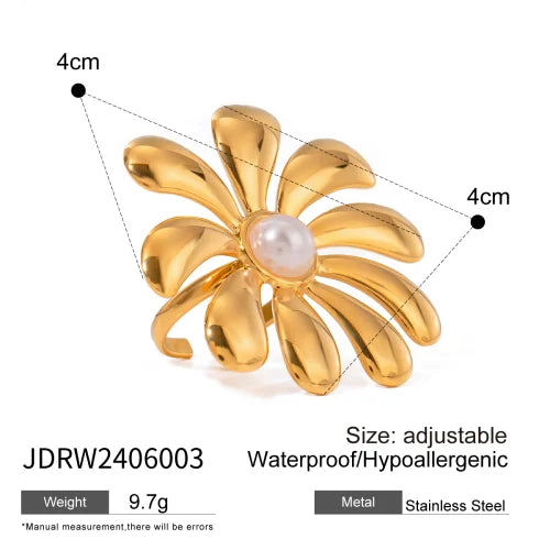Waterproof Flower Adjustable Opening Rings