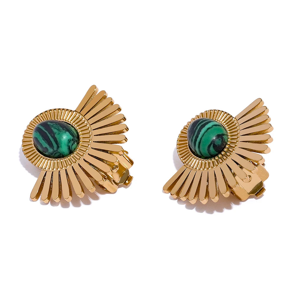 Black Stone Sunflower Clip-On Earrings
