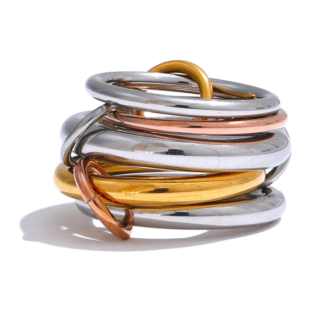 Stainless Steel 3 Colors 5 Links Stacked Rings