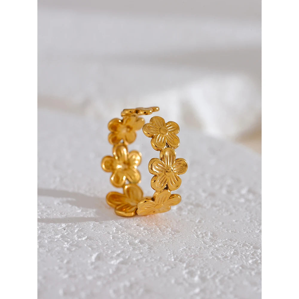 Thin Plant Flower Adjustable Open Ring