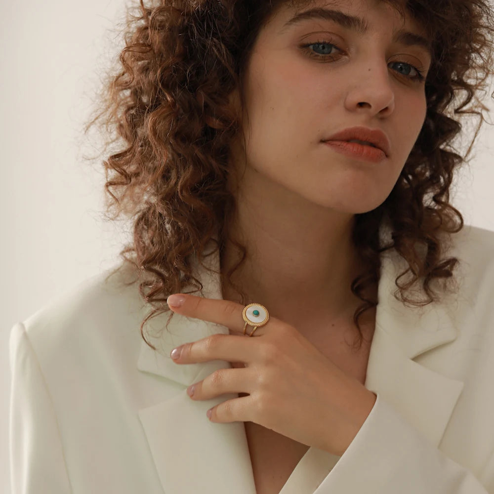 Stainless Steel Summer Open Adjustable Stone Ring