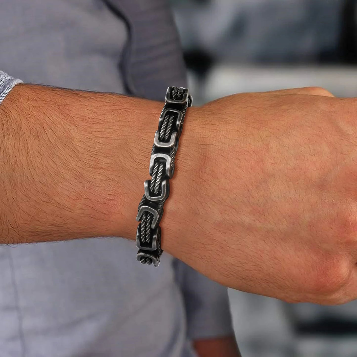 Chunky Braided Link Wristband Bracelets
