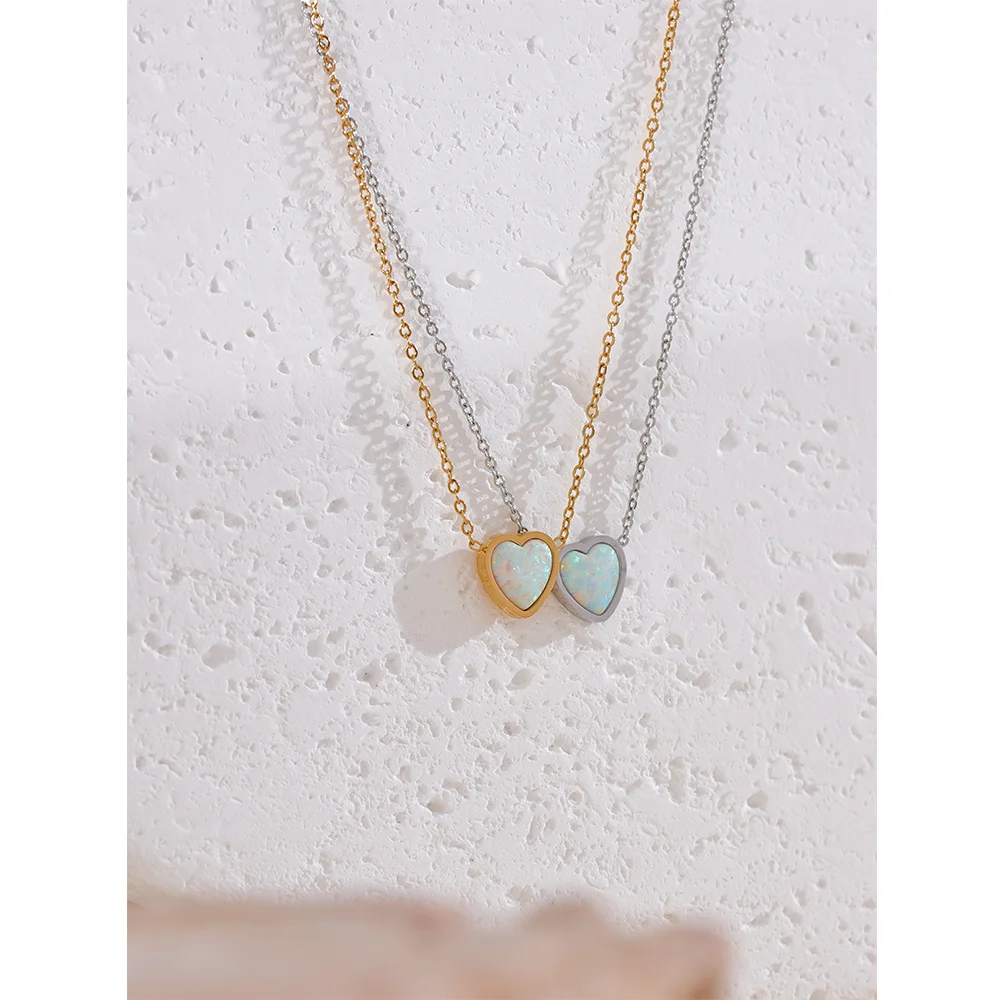 Natural Australian Opal Heart Pendant Necklace