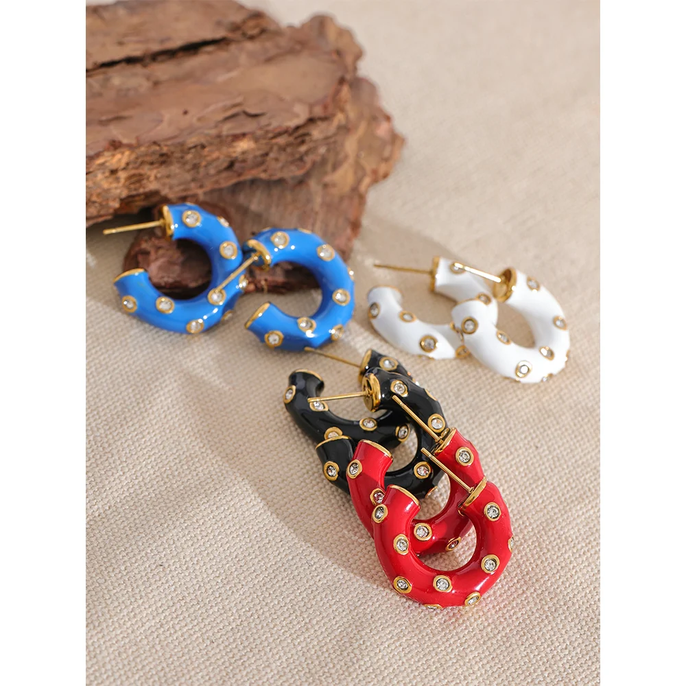 Enamel C-Shape Geometric Huggie Earrings