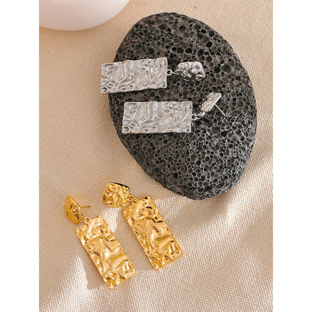 Hammered Rectangle Drop Earrings
