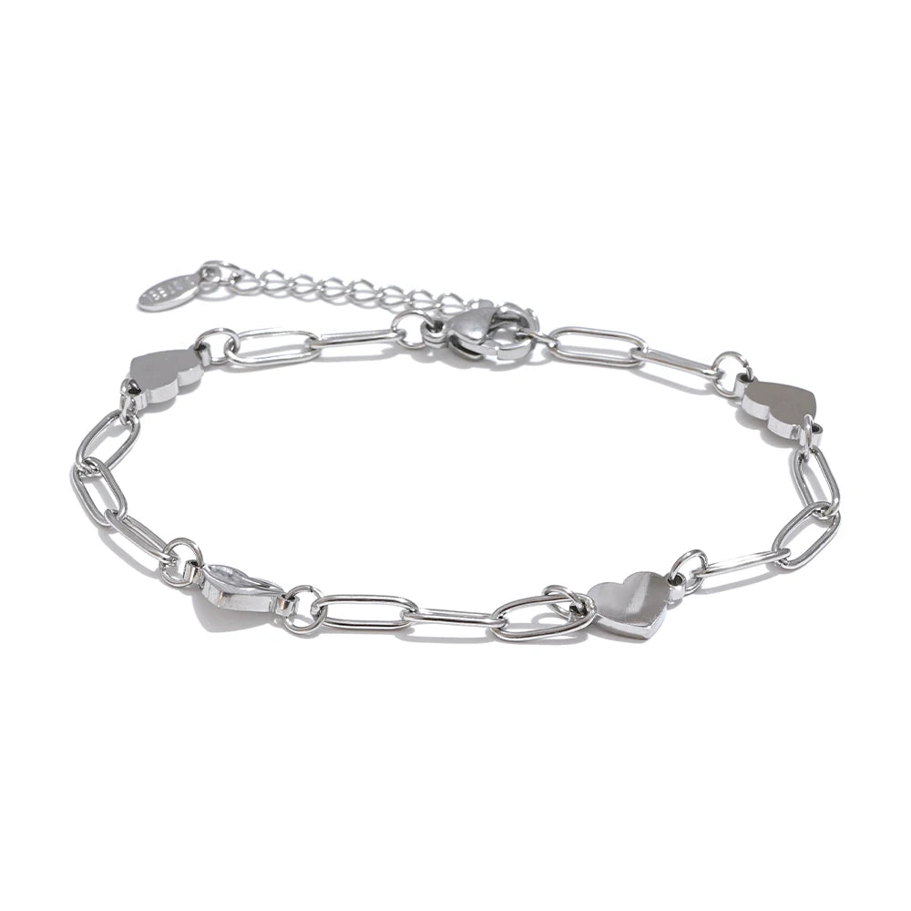 Handmade Stainless Steel Heart Chain Bracelet