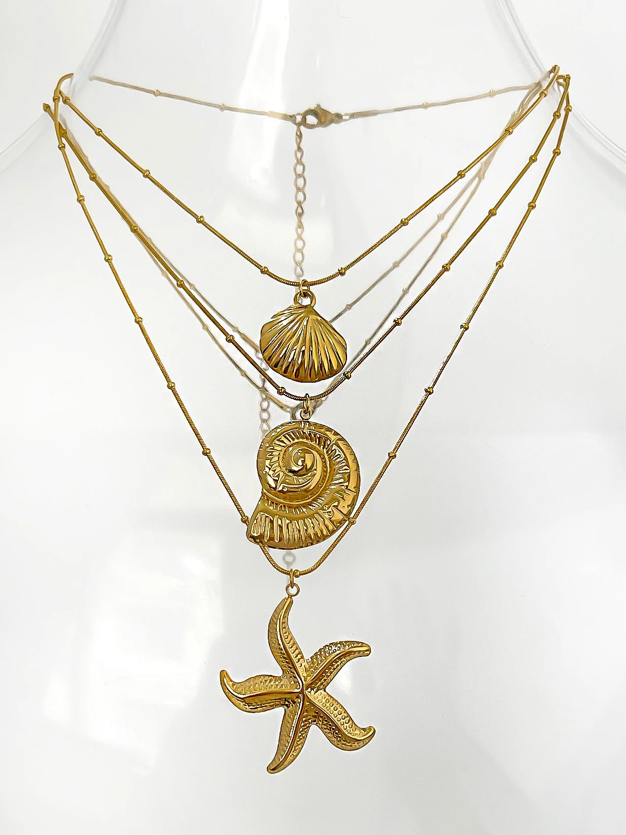 Minimalist Starfish, Conch & Scallop Pendant Necklace