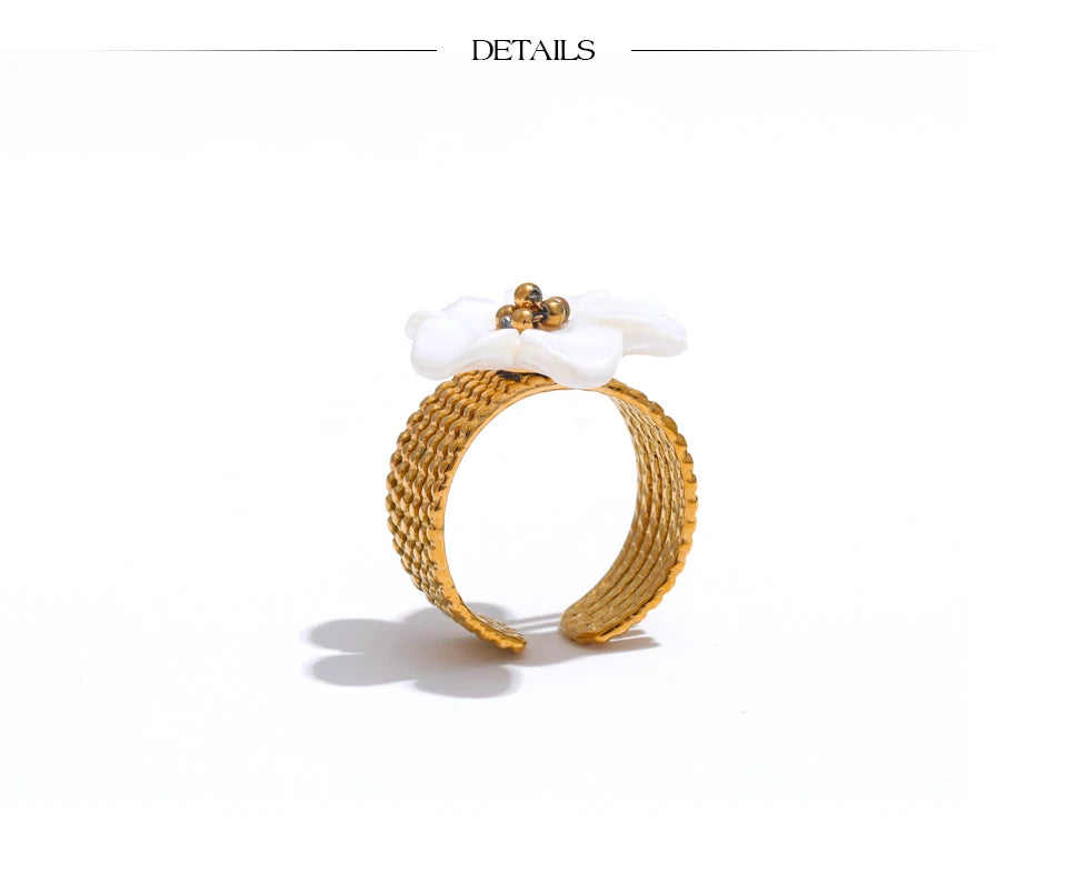 Thicker Natural Shell Flower Open Ring
