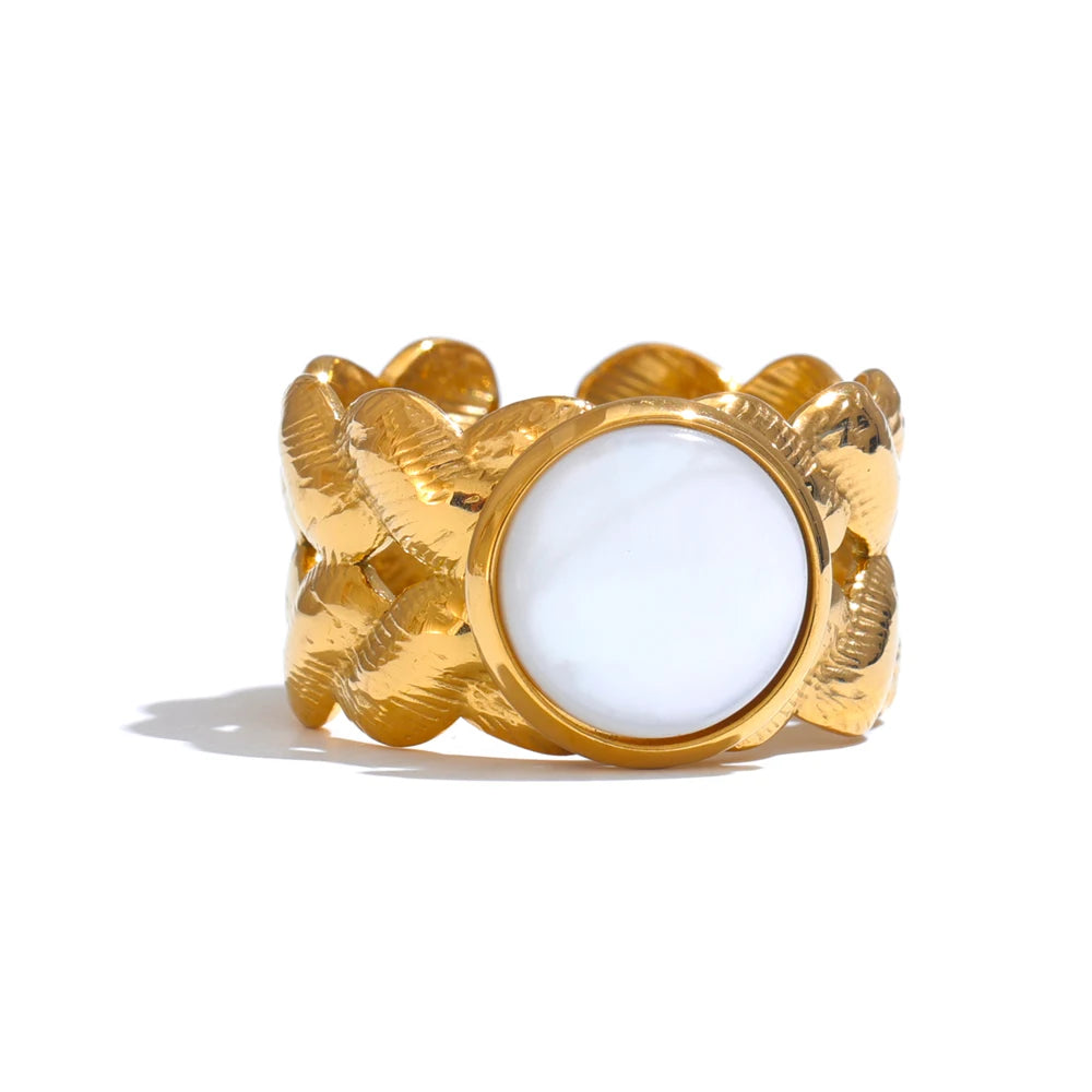 Natural Shell Geometric Open Ring