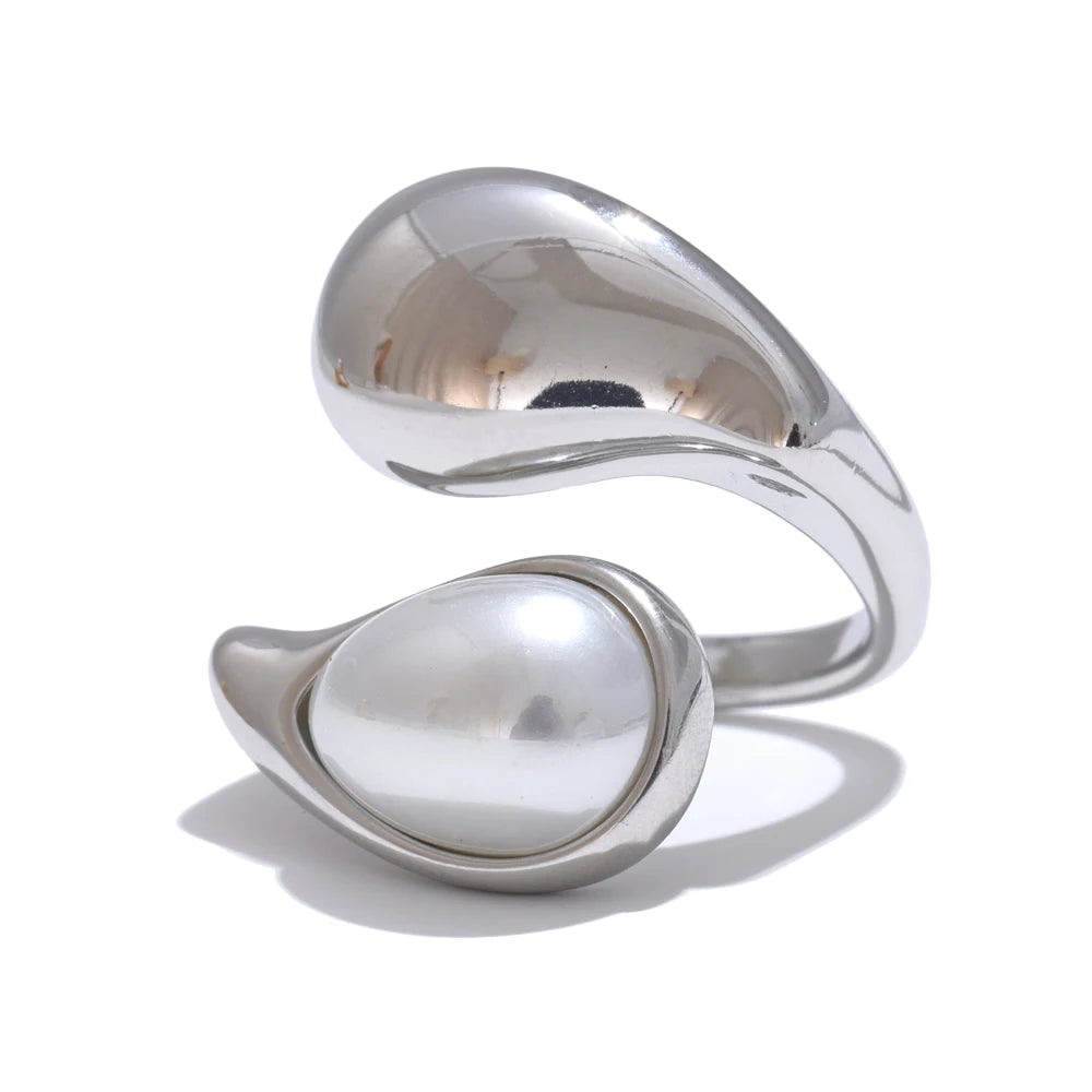 Imitation Pearl Water Drop Finger Adjustable Ring
