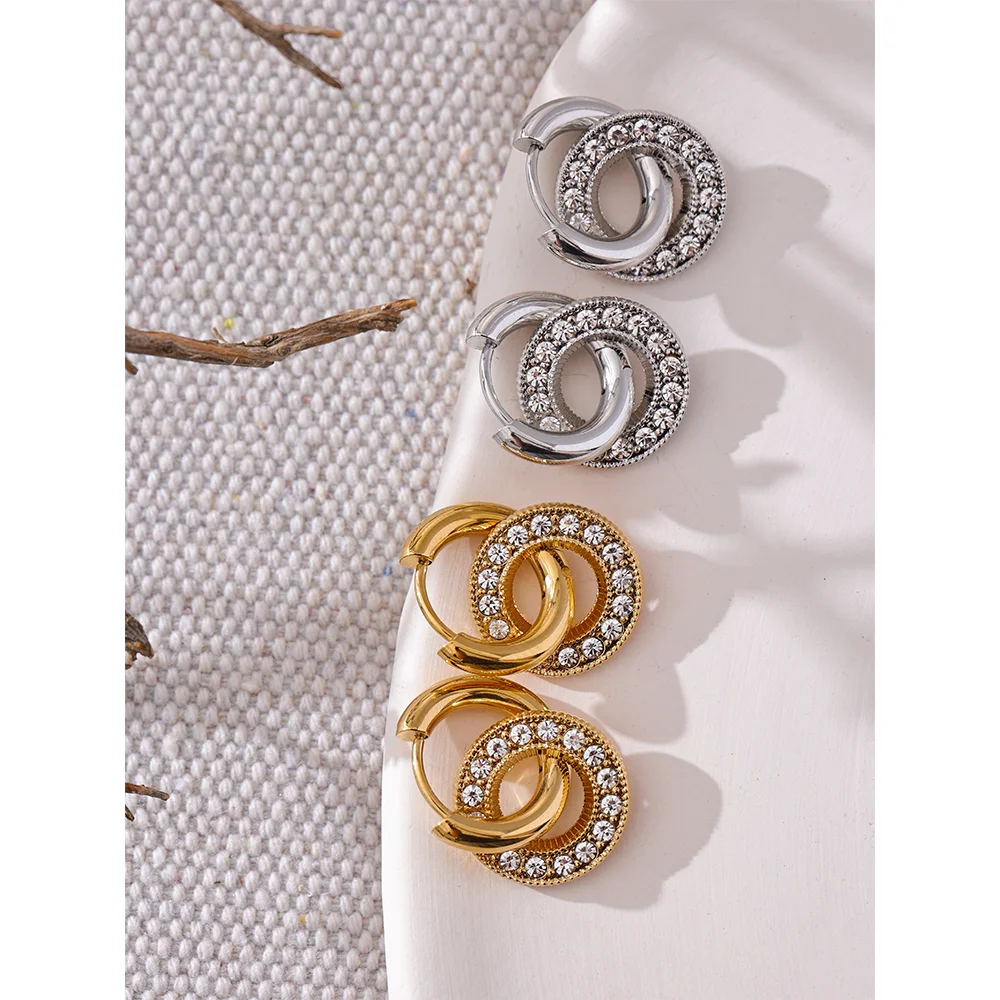 Round Zircon Drop Hoop Earrings