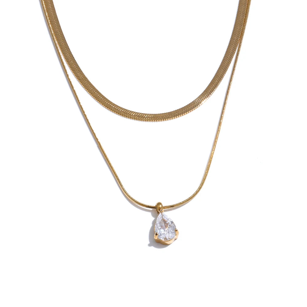 Double Layer Snake Chain Zircon Necklace