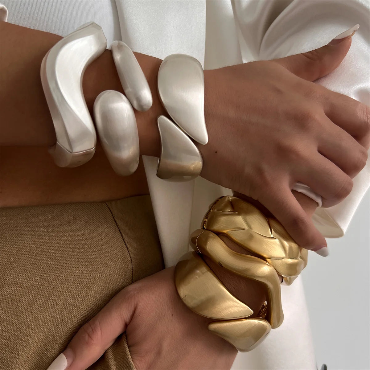 Chunky Matte Gold Irregular Wide Cuff Bangle