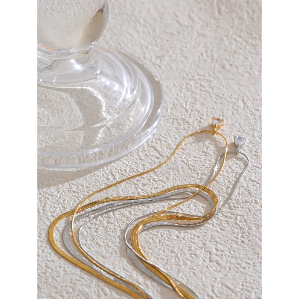 Double Layer Snake Chain Zircon Necklace