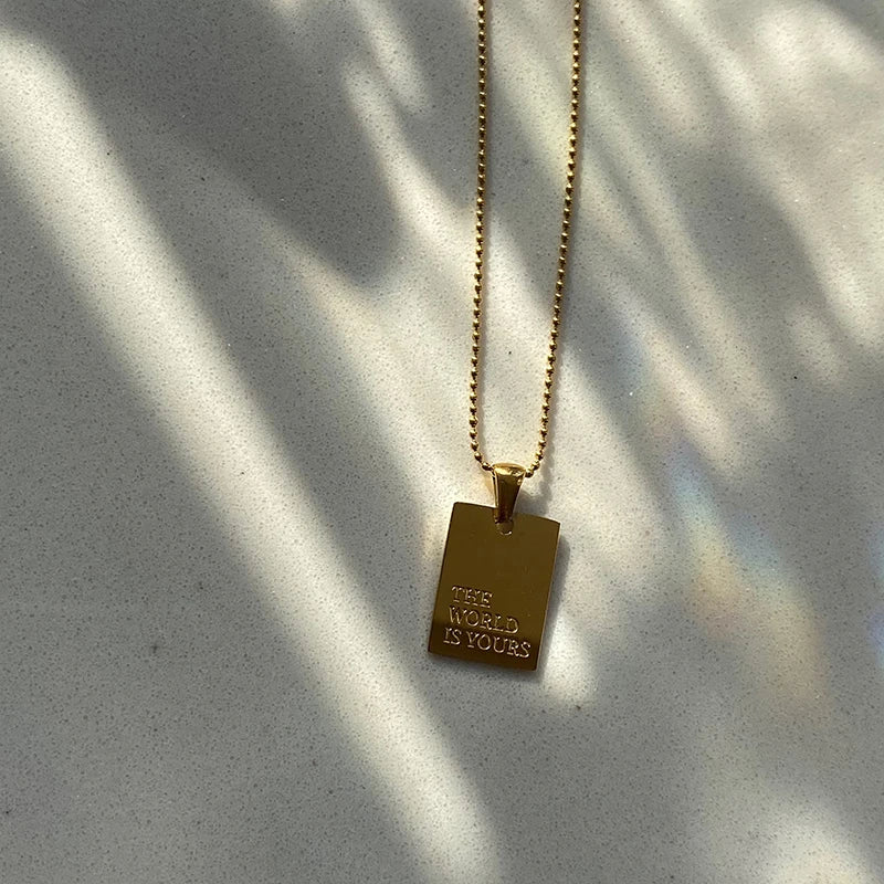 Engraved Letter Square Pendant Necklace