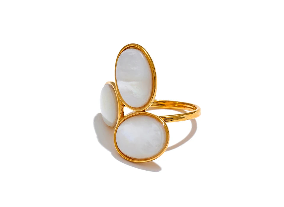 Natural Shell Flower Golden Adjustable Ring