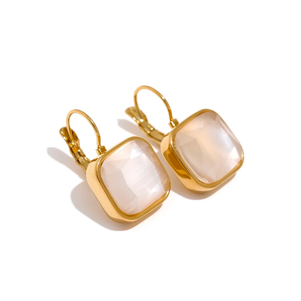 Vintage Charm Square Opal Stone French Hook Earrings
