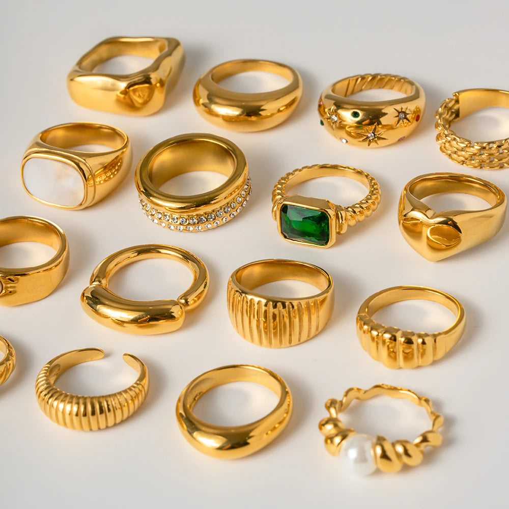 18K Gold Plated Stainless Steel Geometric Fashion Rings