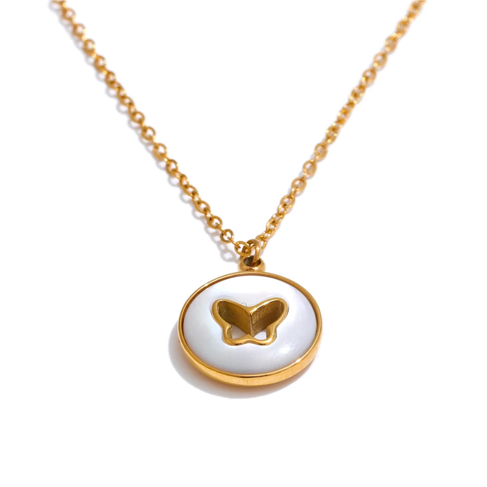 Natural Shell Butterfly Pendant Necklace